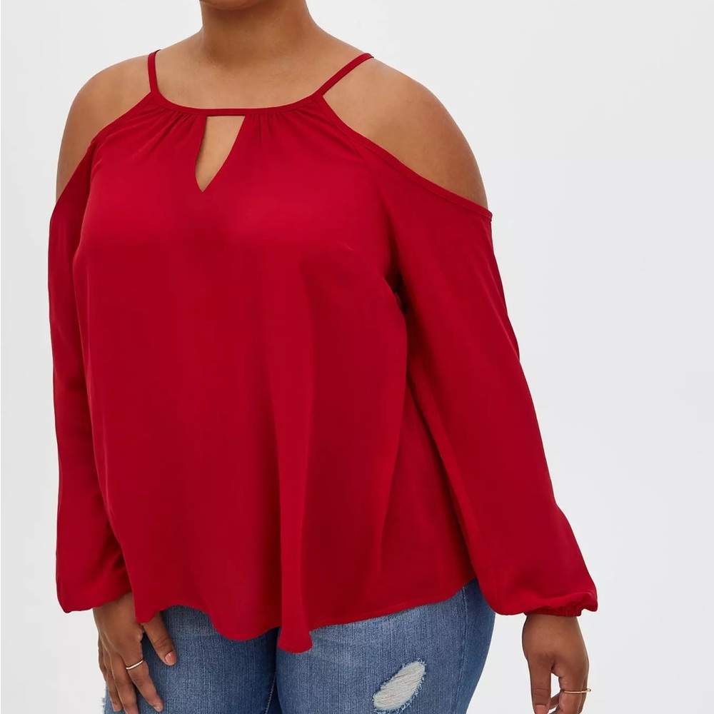 TORRID Georgette Cold Shoulder Long Sleeve Blouse